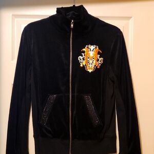 Black Velour Jacket with Embellished Logo